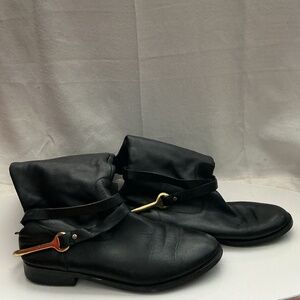 Ralph Lauren Black Riding Boots With Gold Accents Sz 8.5